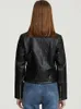 Jaqueta feminina de couro falso ftlzz, jaqueta de outono com gola aberta para motocicleta, casaco preto punk feminino com rebite e zíper 231011