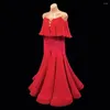 Stage Wear Custom Haut de gamme Rouge Ballroom Dance Competition Robe 2023 Femmes élégantes Party Costumes de Tango Moderne Standrad Waltz Vêtements