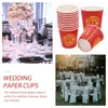 Disposable Cups Straws Paper Cup Red Double Happiness Glass Espresso Festival Wedding