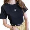 Kobiety Tshirts Kobiety Kobiety letnia korona haft o szyję krótki rękaw Slim Fit Sale Sale Ladies Tops koszulka Drop ZBBA57