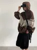 Vestes Femmes QWeek Gorpcore Vintage Veste à capuche Femmes Style japonais Séchage rapide Vert Vêtements d'extérieur surdimensionnés Harajuku Rétro Patchwork Brown Top 231011