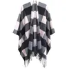 Xales WeHelloAcrílico Fibras Manto para Mulheres Mangas Xale Outono e Inverno Turismo Checkered Poncho Capes Lady 231012