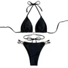 Damen-Bademode ohne Bügel, schwarz, schnell trocknend, Bikini-Set zum Schwimmen