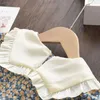 Vestidos de verão para meninas, roupas infantis para meninas, gola grande, manga bufante, estampa floral, vestido de princesa fofo, roupas infantis