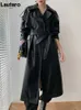 Women's Leather Faux Leather Lautaro Autumn Long Oversized Black Faux Leather Trench Coat for Women Raglan Long Sleeve Double Breasted Brown Korean Fashion J231012