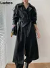 Damen-Trenchcoat aus Leder, Kunstleder, Lautaro, Herbst, lang, übergroß, schwarz, Kunstleder, für Damen, Raglan, langärmlig, zweireihig, braun, koreanische Mode, J231012