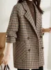 Женские костюмы Блейзеры Винтажный женский шерстяной пиджак с узором «гусиные лапки» Двубортный клетчатый женский пиджак Модная корейская верхняя одежда Свободный блейзер Пальто 231012