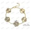 Braccialetti con ciondoli Pietra naturale Pianta creativa Bracciale stile fiore a cinque foglie 15MM Gioielli da donna Lusso Trifoglio placcato oro 18 carati