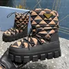 Tasarımcı Snow Boots En kaliteli naylon apres-ski bootie gabardine botlar kadınlar kayma tıknaz kış sıcak kürk üçgen patik ayakkabı