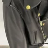 Women's Jackets 23 Vintage Genuine Leather Jacket Runway Women Lapel Zipper Belt Loose Motorcycle Sheepskin Coat Outwear Plus Size Fashion