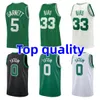 남자 농구 유니폼 #0 Jayson Tatum #33 Larry Bird #4 Jrue Holiday Mitchell Ness 브랜드 드래프트 픽 Jersey White Black Green