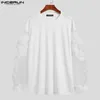 T-shirts hommes hommes t-shirt maille patchwork oneck streetwear manches longues volants décontracté camisetas lâche sexy hommes vêtements s5xl incerun 7 231011