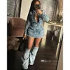 Vintage denim saia conjunto 2023 outono y2k streetwear sexy jeans duas peças vestido clube wear lapela pescoço camisas vestidos de carga para mulher com capas de perna