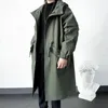 Männer Leder Faux Frühling Herbst Armee Grün Windjacke Mode Mid länge Casual Mit Kapuze Mantel Männer Täglichen High Street Mantel männlichen Kleidung 231012