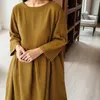 Vestidos casuais elegante cor sólida longa noite para mulheres plus size manga tripulação pescoço vestido formal diário pulôver loungewear