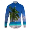 Men's Casual Shirts Spring And Autumn Shirt Plus Size Loose Fit Dress Vintage Long Sleeve Fashion Hawaiian Beach 3D Print O-Neck Cardigan