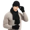 Scarves Men's Autumn Winter Keep Warm Set Beanie Gloves Scarf Male Woolen Yarn Knitted Muffler Spring Fall Hat Solid Color Neckerchief 231012