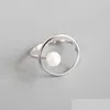 Altri nuovi gioielli di perle d'acqua dolce naturali 100% 925 Sterling Sier geometrici cerchi vuoti anelli regolabili per le donne Studenti Regali Je Dhbba