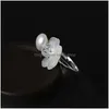 Altri 925 sterling sier cristallo pioggia fiore perla d'acqua dolce naturale anelli di dimensioni aperte per le donne amanti regali anello di dichiarazione etnica J Dh4Cu