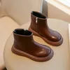 Boots 2023Winter Girls Warm Velvet Leather Ankle Snow Kids Non slip Chelsea Little Square Heel Short 231012