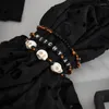 Charm Bracelets 3pcs Halloween Bracelet Set For Women Retro Elastic Skull Letter Beaded Party Jewelry Accessories Pulseras Mujer