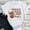 女性用Tシャツカボチャイエス・キリストシャツ幸せな感謝祭かわいいTシャツハロウィーン女性服ヴィンテージティーL