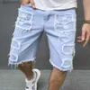 Męskie dżinsy 2023 Summer Men Areetwear Rubted Patch Denim Shorts Stylowe solidne swobodne proste dżinsy pięciopunktowe pantsl231011