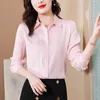 Shirt for Woman Designer Long Sleeve Satin Pink Button Up Shirts Autumn Winter Jacquard Runway Silk Blouse 2023 Office Ladies Classic Lapel Formal Tops Plus Size