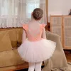 Flickaklänningar Barndanskläder sätter våren Baby Flying Sleeve Practice Clothes Mesh kjoldräkt 2023 Sommaren Teen Ballet Wear