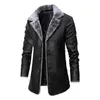 Men's Jackets PU Leather Jacket Men Long Style Solid Men's Streetwear Fleece Casual Mens Clothing Porckets Breasted Leather Coat Outwear 231012