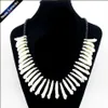 Real Wolf Tooth Fangs Canine Pendant Chain Black Glass Pärled Strand Choker Chunky Statement Bibb Necklace Amulet Tribal Jewelry 20255V