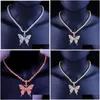 Pendant Necklaces Butterfly Necklace Gold Sier Rosegold Iced Out Tennis Chain Cz Hip Hop Bling Mens Necklaces Diamond Jewelry9886873 J Dhuq8