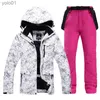 Parkas femininas para baixo -30 homens quentes mulheres terno de neve usar conjuntos de roupas de snowboard inverno esportes ao ar livre à prova d'água vêm jaquetas de esqui e calças com alçaL231012