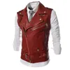 Gilets pour hommes TPJB Fashion Street Vestes PU Gilet en cuir Slim Fit Punk Multi Zipper Manteau court Noir Rouge