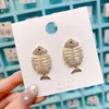 Stud Earrings S925 Silver Needle Personality Zircon Fish Bone Pendant Korean Female Retro Design