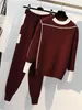 Kvinnorjackor Autumn Winter Women Sticked 2 Piece Set Long Sleeve O Neck Sportwear Pullover Tröja och Pocket Pant Suit PCS Outfits