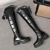 Bottes imperméable vers le bas tissu froid hiver chaleur chaude bottes de neige pour femmes avec de la vraie fourrure de lapin talons épais sur les genoux chaussures au-dessus du genou 231011