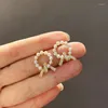 Stud Earrings Trendy 14K Real Gold Plated Circle Pearl For Women Girl Korean Fashion Jewelry S925 Silver Needle Zircon Gift