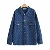 Women's Down 2023 Autumn Pocket Loose Denim Jacket Row Button Diamond Check