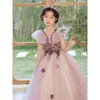 Robes de fille été mignon fleur longue robe de bal robe de princesse col en v paillettes fête bal concours petits enfants communion cérémonie anniversaire