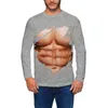 Men's T Shirts Men Long Sleeve Pullover Simulated Muscle Print Strong Tattoo Shirt Crew Neck Blouse Activewear Top Tee Male T-shirts