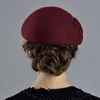 Bérets Bérets français casquettes pour femmes mode 100% laine feutre Fedora chapeau hiver bleu violet rouge église femme Vintage Cloche chapeaux 231012