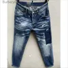 Mäns jeans Herrmodehål Spray Paint Jeans Casual Trendy Moto Biker High Street Denim Fabric Pants 099#L231011