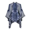 Foulards Mode Femmes Cachemire Zigzag Losange Style Ethnique Écharpe Fente Châle Hiver Épaissir Chaud Pashmina Cape Couverture Bandana