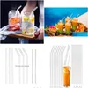 Canudos bebendo Clear Glass St 2008Mm Reutilizável Reto Bent Beber Sts com escova Eco amigável para smoothies Home Garden Kitchen, D Dhhlj