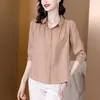 Women's Blouses Fashion Female Elegant Soft Thin Khaki Turn Down Collar Casual Shirt Office Ladies Blouse Spring For Women B226