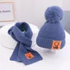 Scarves Doit Winter Boys Girls Warm Beanies Child Scarf Hat Set smiley embroidery Fur Ball Baby Kids knit Cartoon Scarves Hats 231012