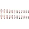 Faux ongles 24pcs appuyez sur long avec des dessins strass roses faux cercueil artificiel pour les femmes bâton