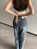 Kvinnors jeans Hight Street Y2K Vintage midjan Whshed For Women Bleached Scratched - Forgunroses