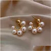 Boucles d'oreilles élégantes en métal et perles pour femmes, bijoux à la mode, de luxe, pour fête de mariage, pour filles, Dhgarden Otgg3